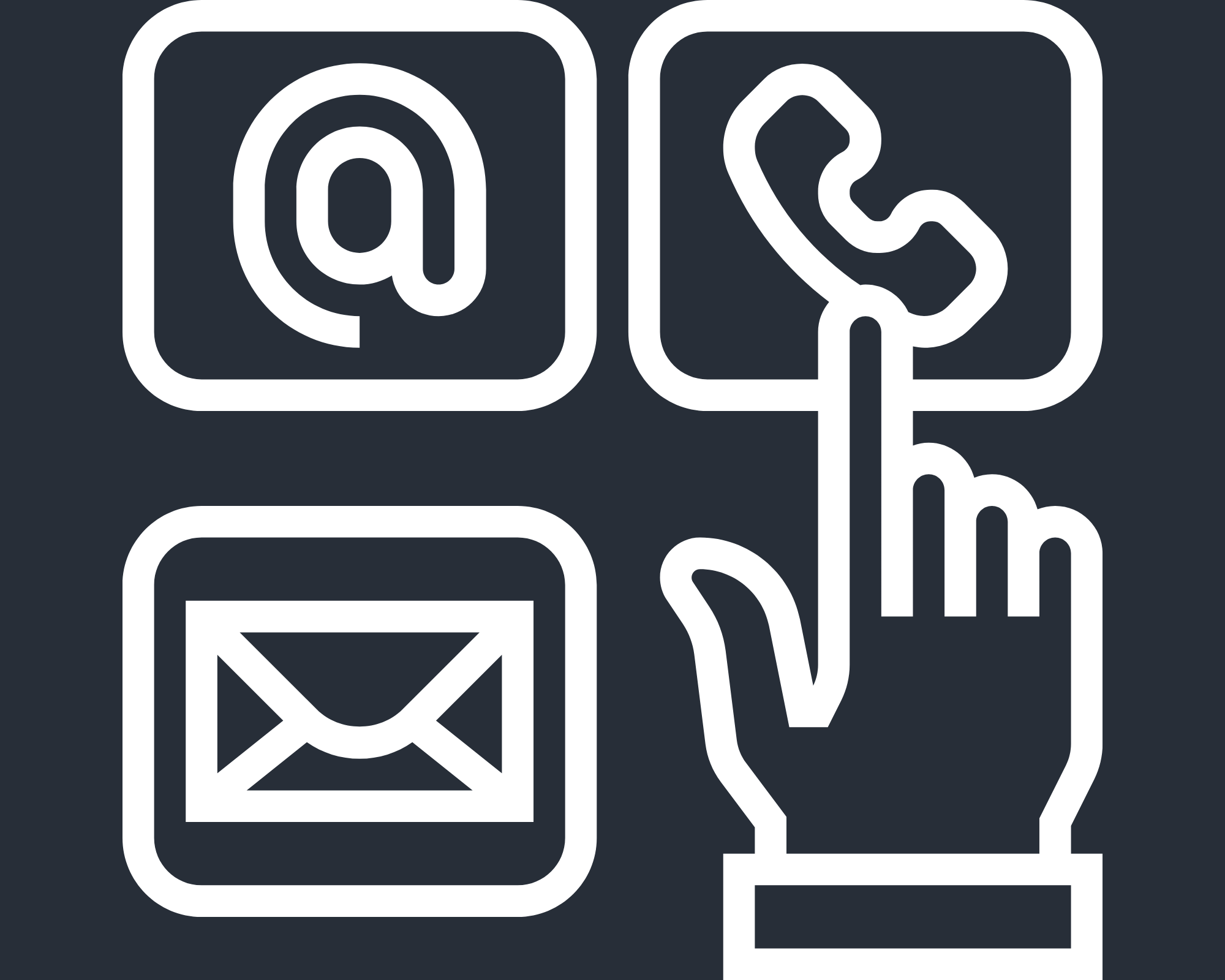 Icon mit verschiedenen Kontaktmöglichkeiten und Hand, die diese anklickt