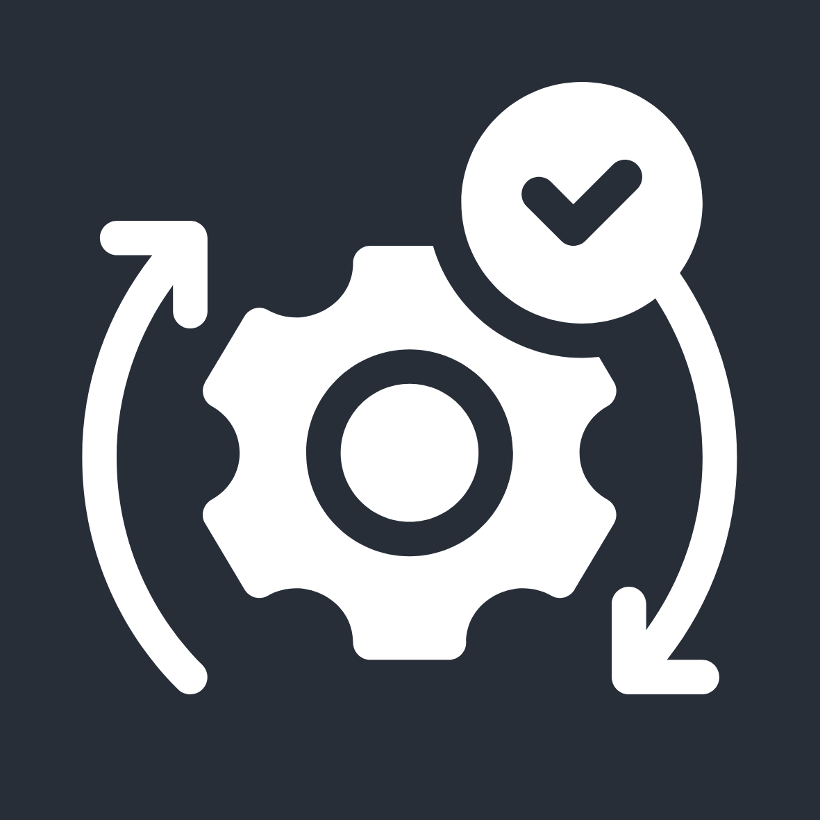 Symbol mit Zahnrad und Pfeilen für steuernde Kraft